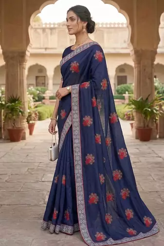 women's  silk blend with zari embroidery party wear saree