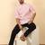 foil printed pink roll-up sleeves short kurta