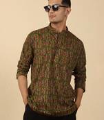 olive green paisley  cotton short kurta