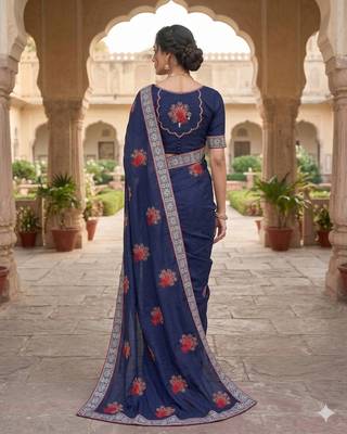 women's  silk blend with zari embroidery party wear saree 3