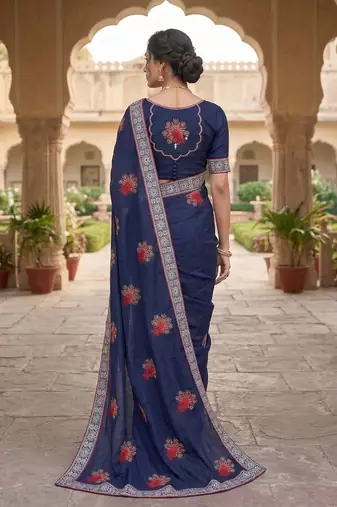 women's  silk blend with zari embroidery party wear saree