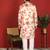 cotton silk floral printed anchor neck work cream kurta