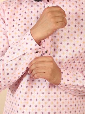 foil printed pink roll-up sleeves short kurta 5