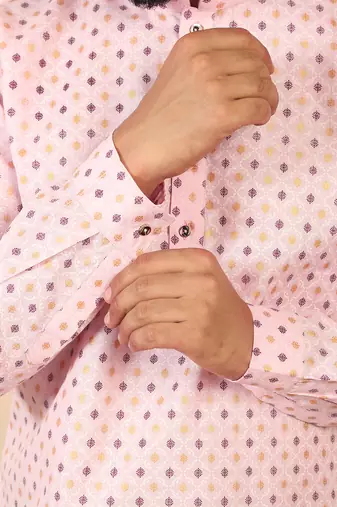 foil printed pink roll-up sleeves short kurta