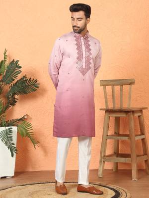 cotton silk ombre mirror work mauve kurta 4