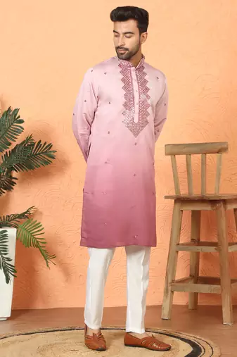 cotton silk ombre mirror work mauve kurta