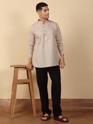 khadi cotton light mauve solid short kurta 4