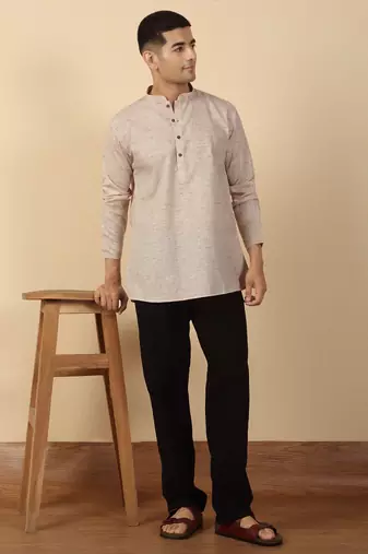 khadi cotton light mauve solid short kurta