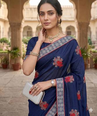 women's  silk blend with zari embroidery party wear saree 4