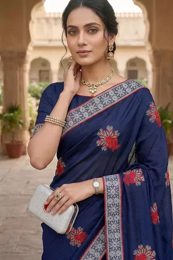 women's  silk blend with zari embroidery party wear saree
