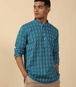  cotton teal blue short kurta