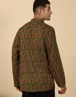 olive green paisley  cotton short kurta 3