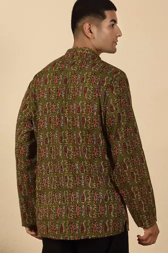 olive green paisley  cotton short kurta