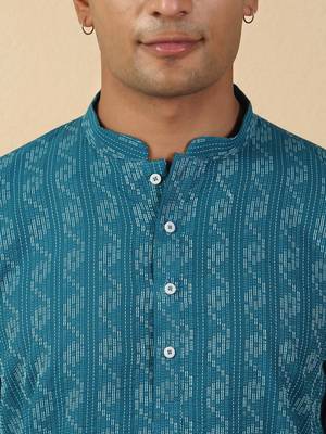  cotton teal blue short kurta 2