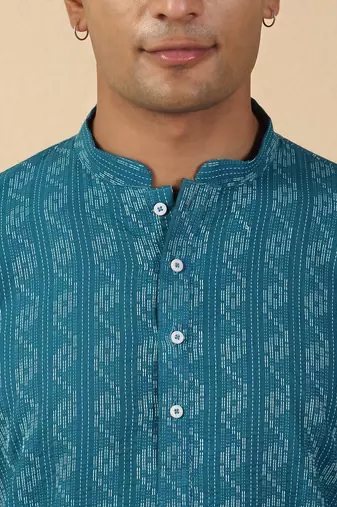  cotton teal blue short kurta
