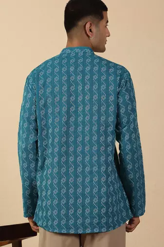  cotton teal blue short kurta