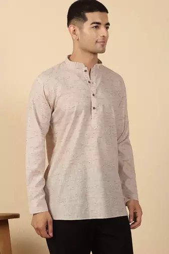 khadi cotton light mauve solid short kurta