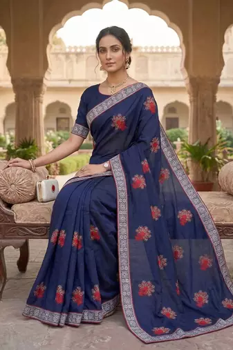 women's  silk blend with zari embroidery party wear saree
