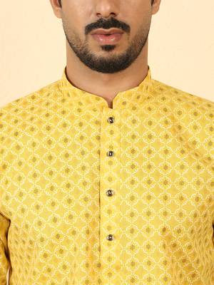 foil printed yellow roll-up sleeves short kurta 2