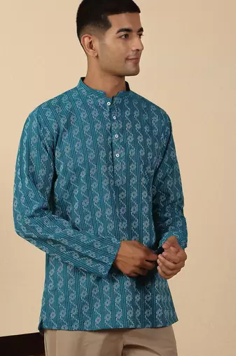  cotton teal blue short kurta