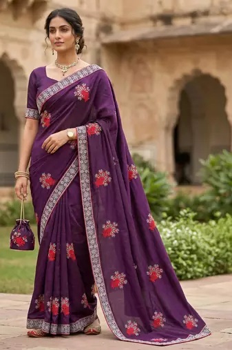 women's  silk blend with zari embroidery party wear saree