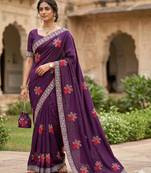 women's  silk blend with zari embroidery party wear saree