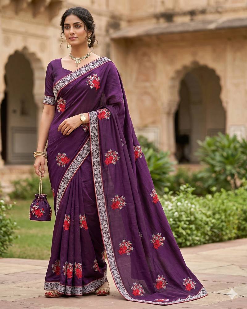 women's  silk blend with zari embroidery party wear saree