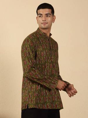 olive green paisley  cotton short kurta 5