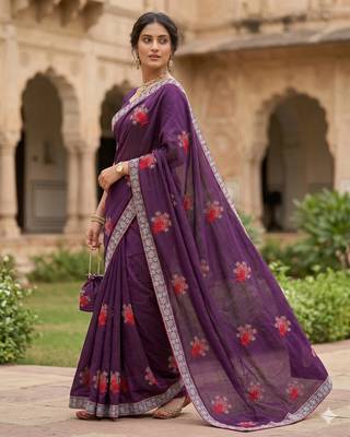 women's  silk blend with zari embroidery party wear saree 2
