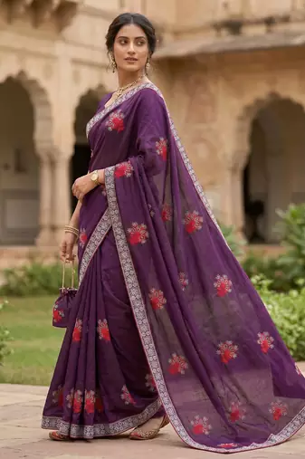 women's  silk blend with zari embroidery party wear saree