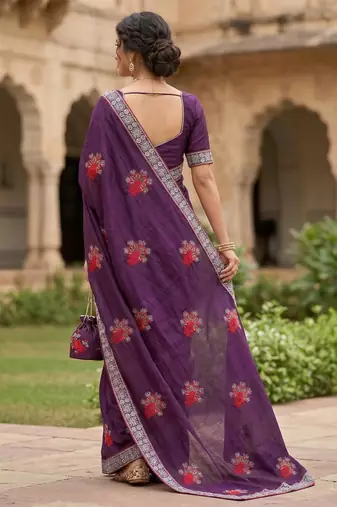 women's  silk blend with zari embroidery party wear saree