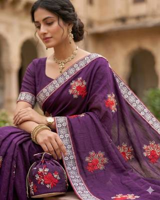 women's  silk blend with zari embroidery party wear saree 4
