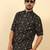 cotton blend printed black roll-up sleeves short kurta