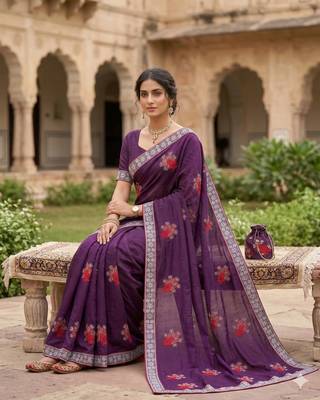 women's  silk blend with zari embroidery party wear saree 5