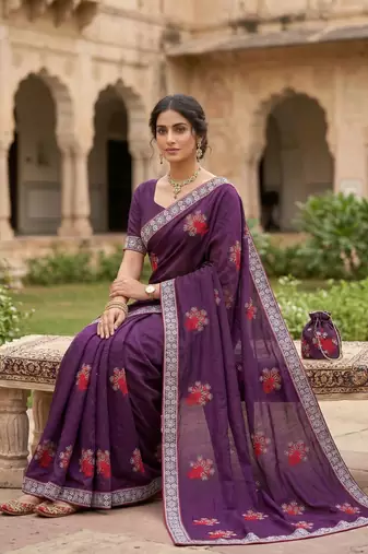 women's  silk blend with zari embroidery party wear saree