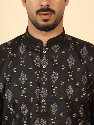 cotton blend printed black roll-up sleeves short kurta 2