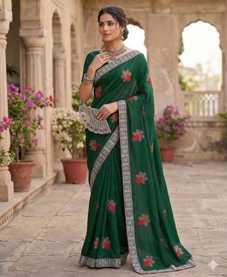 women's silk with zari embroidery party wear saree 1