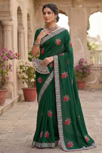 women's silk with zari embroidery party wear saree
