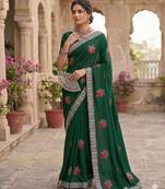 women's silk with zari embroidery party wear saree