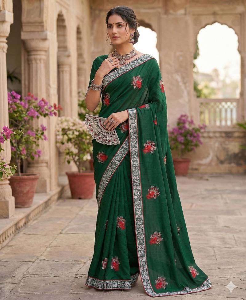 women's silk with zari embroidery party wear saree