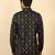 cotton blend printed black roll-up sleeves short kurta