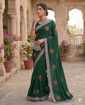 women's silk with zari embroidery party wear saree 2