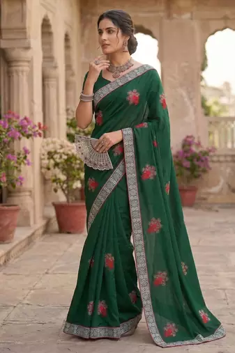 women's silk with zari embroidery party wear saree