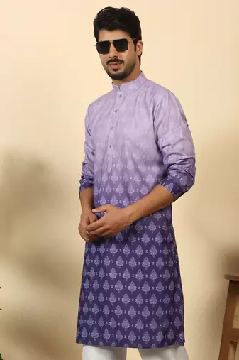 ombre printed mandarin collar straight mauve kurta 