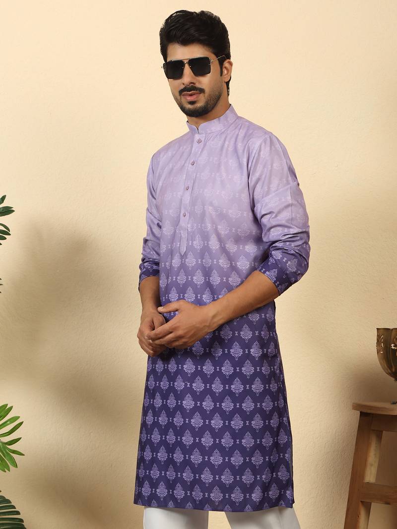 ombre printed mandarin collar straight mauve kurta 