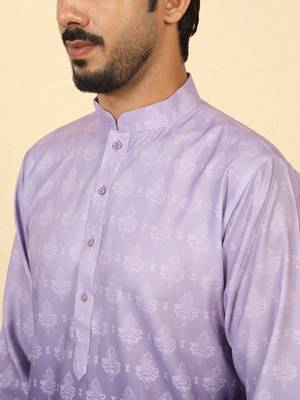 ombre printed mandarin collar straight mauve kurta  2