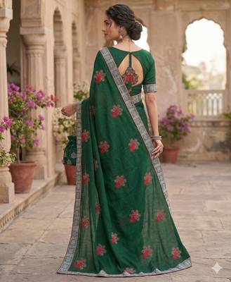 women's silk with zari embroidery party wear saree 3