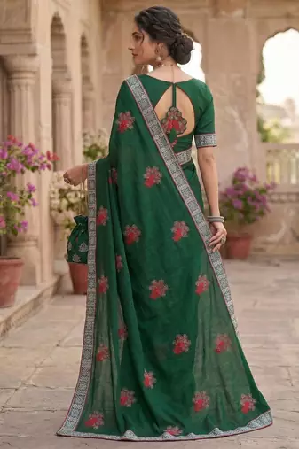 women's silk with zari embroidery party wear saree