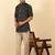 cotton blend printed black roll-up sleeves short kurta
