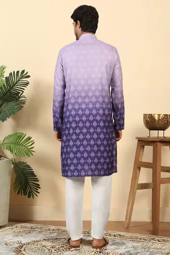 ombre printed mandarin collar straight mauve kurta 